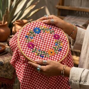 Mexican checard material, decorative tablecloth embroidery 1x1 Meter